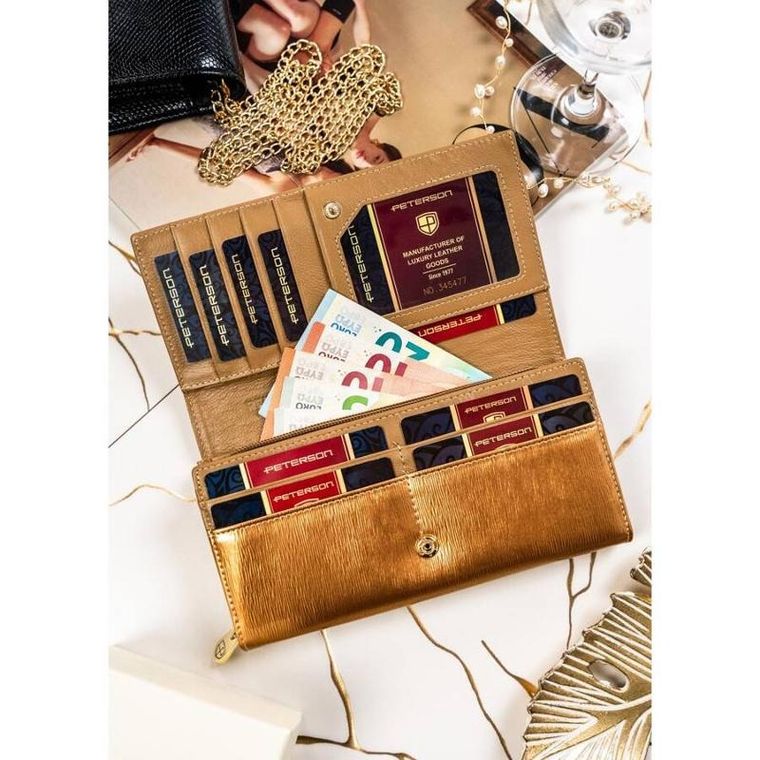 Portfel, złoty, skórzany, Peterson