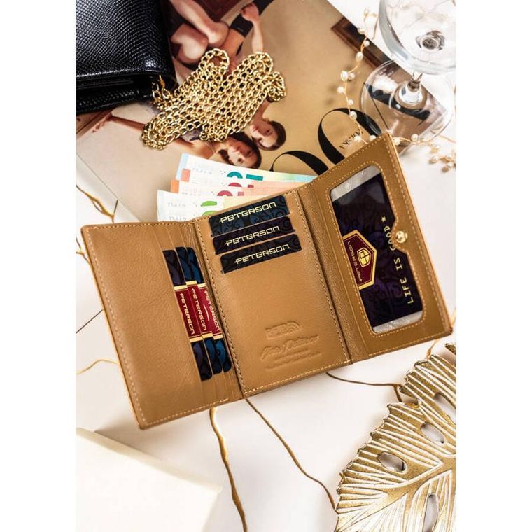 Portfel, złoty, skórzany, Peterson