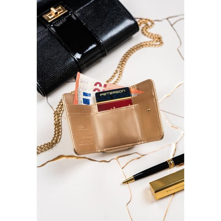 Portfel, złoty, skórzany, RFID, Peterson