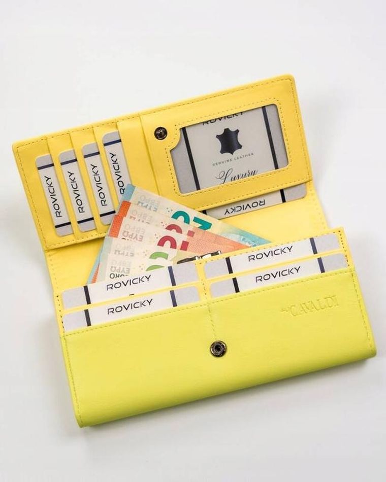 Portfel, żółty, skóra ekologiczna, RFID, Cavaldi