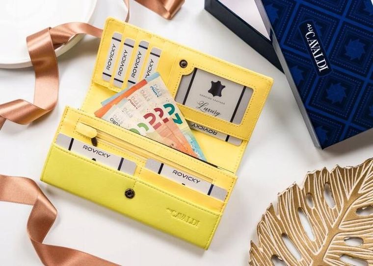 Portfel, żółty, skóra ekologiczna, RFID, Cavaldi