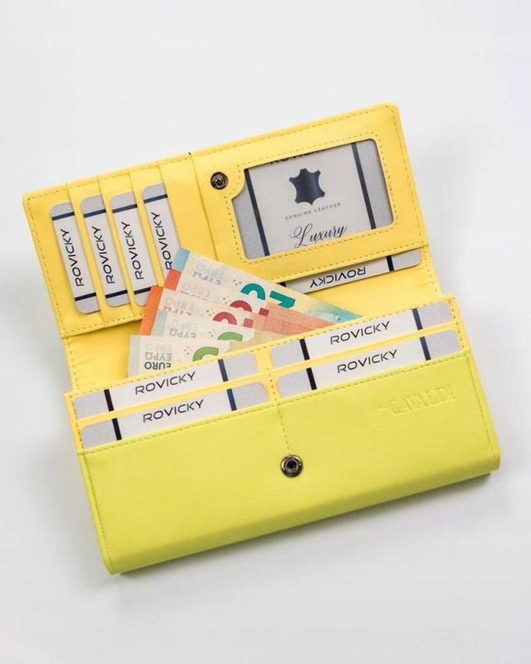 Portfel, żółty, skóra ekologiczna, RFID, Cavaldi