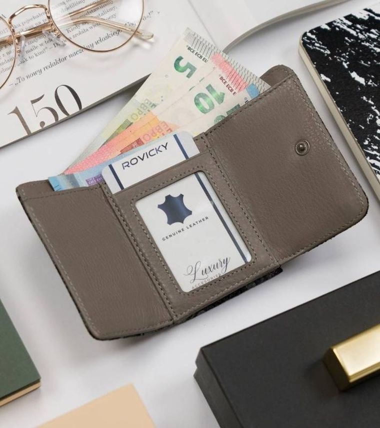 Portmonetka, szara, skórzana, Lorenti