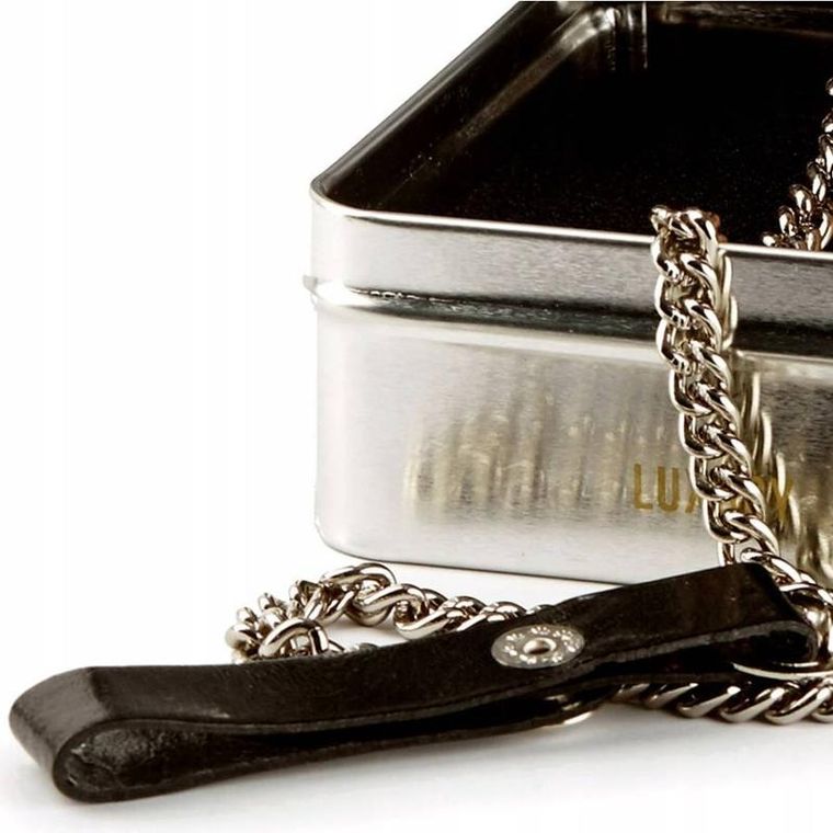 Potfel z łańcuchem, skórzany, czarny, Peterson