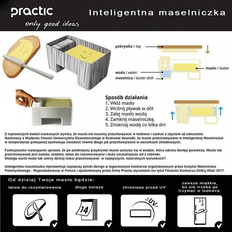 Practic, inteligentna maselniczka wodna z nożykiem, biała