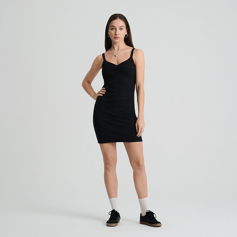 Prążkowana sukienka na ramiączka z koronką NOWEAR