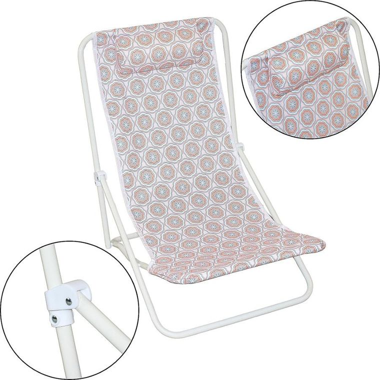 Probeach, leżak składany plażowy z zagłówkiem, niebiesko-pomarańczowy