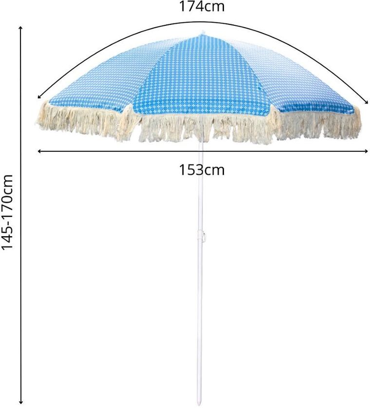 ProGarden, parasol plażowo-ogrodowy z frędzlami, niebieski, 174 cm