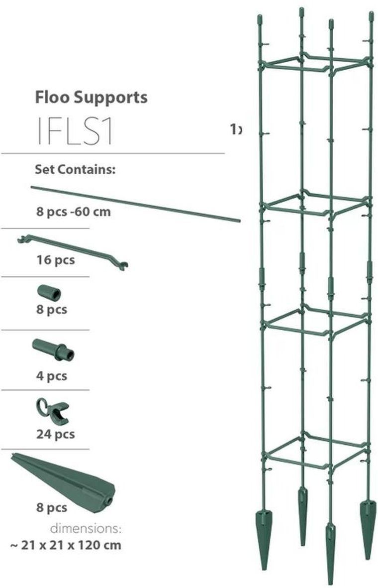Prosperplast, Floo Supports, podpora do roślin, zielony leśny, 21-21-120 cm
