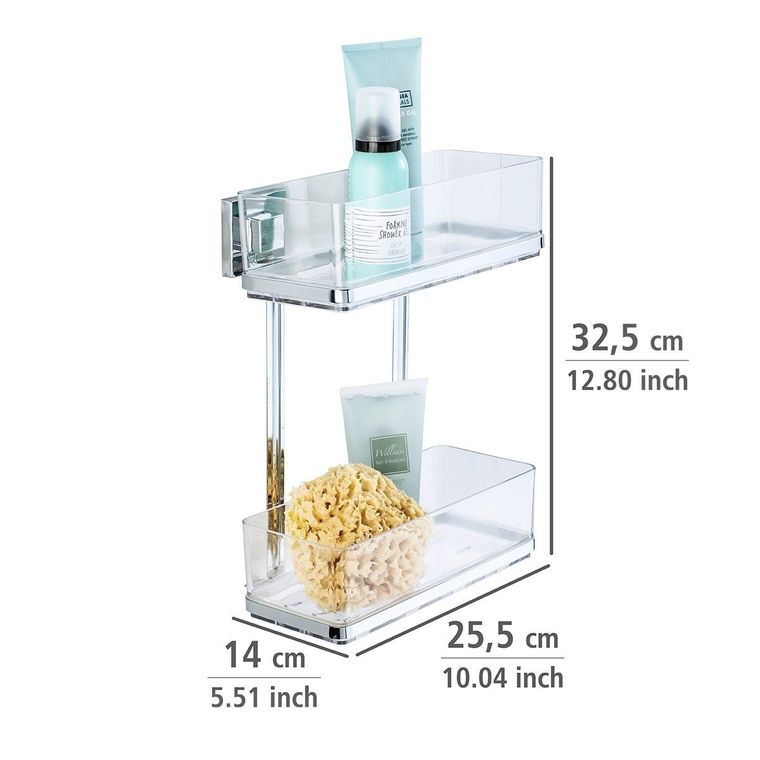 Prostokątna półka łazienkowa, Quadro, Vacuum-Loc, 2 poziomy