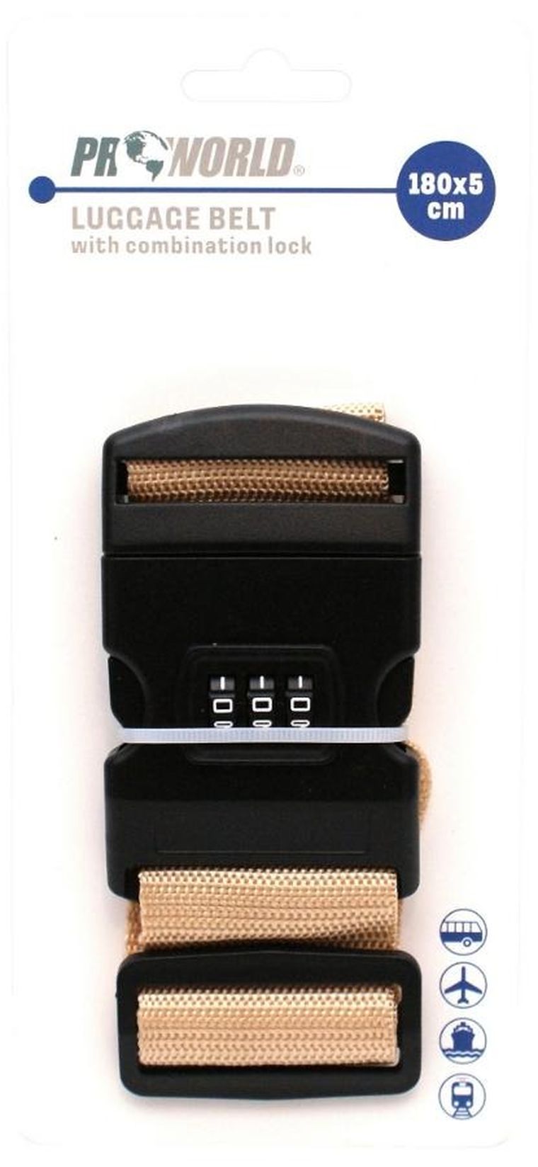 ProWorld, uniwersalny pas zabezpieczający do walizki, beżowy, 5-180 cm