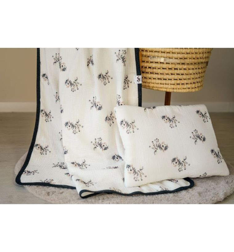 Pulp, Wesoła Zebra, kocyk muślinowy z lamówką, 100-120 cm