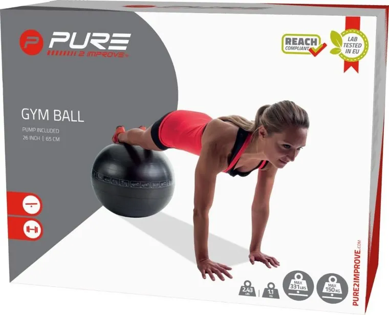 Pure 2 Improve, piłka do ćwiczeń fitness, czarna, 65 cm