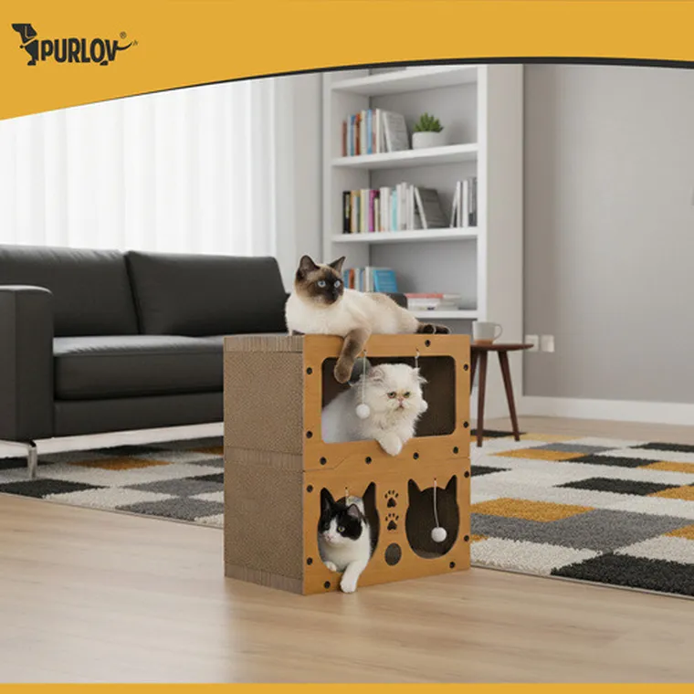 Purlov, drapak dla kota, dwupiętrowy, domek