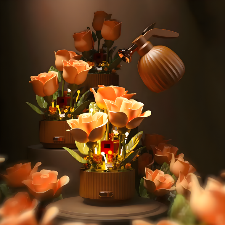 QBI, Blooming Roses, pudrowe róże, interaktywne klocki konstrukcyjne, 255 elementów