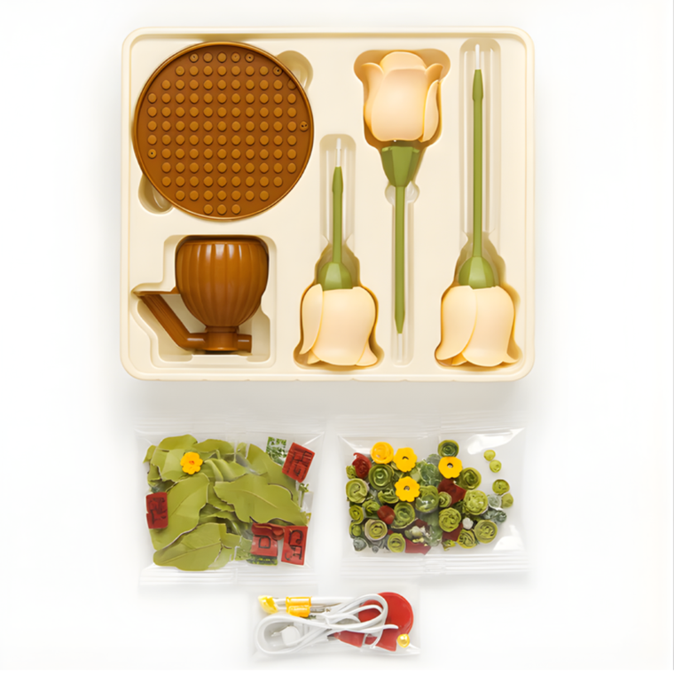 QBI, Blooming Roses, żółte róże, interaktywne klocki konstrukcyjne, 255 elementów