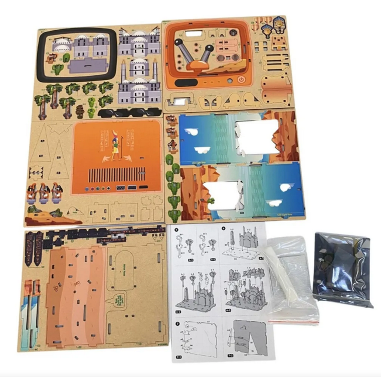 QBI, Egipskie Piramidy, miniaturowy telewizor retro, podświetlenie LED, puzzle 3D, 89 elementów