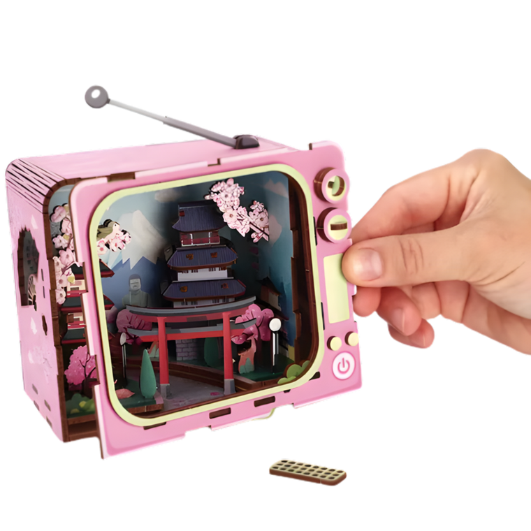 QBI, Góra Fuji, miniaturowy telewizor retro, podświetlenie LED, puzzle 3D, 129 elementów