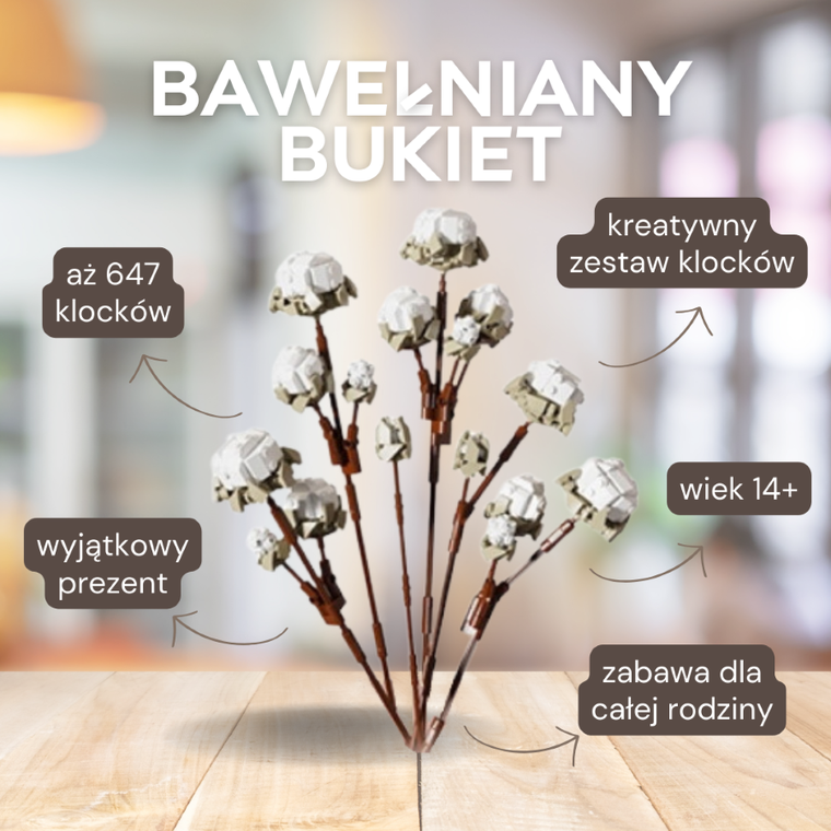 QBI, Kwiat bawełny bukiet, klocki konstrukcyjne, 647 elementów