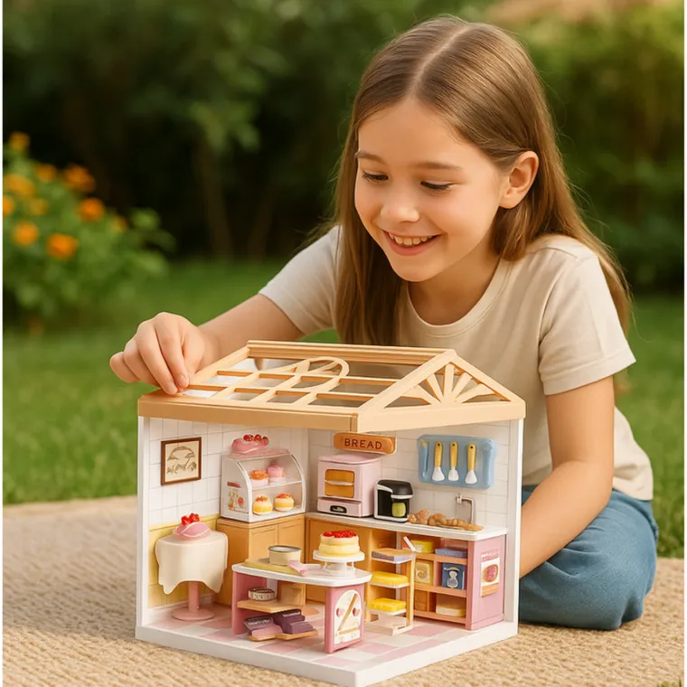 QBI, miniaturowy domek LED, cukiernia, puzzle 3D, 94 elementów