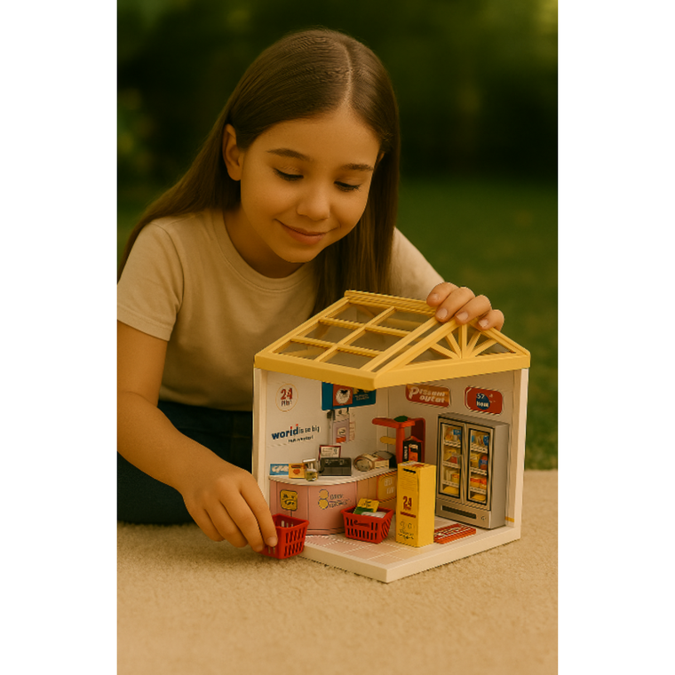 QBI, miniaturowy domek LED, sklep, puzzle 3D, 92 elementów