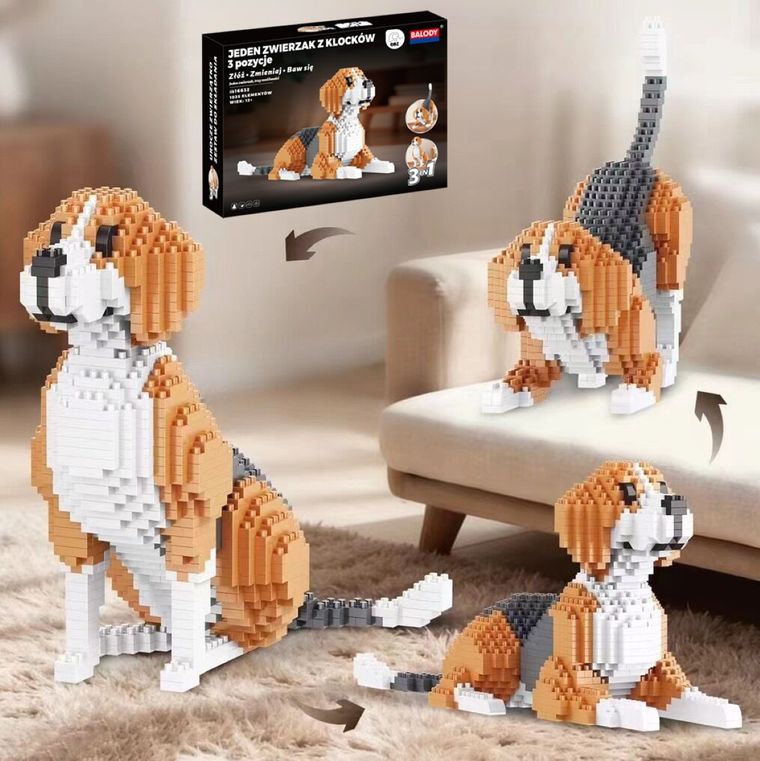 QBI, Pies Beagle, 3w1, klocki konstrukcyjne, 1025 elementów