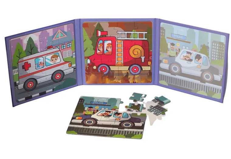 QBI, pojazdy uprzywilejowane, puzzle magnetyczne, 16+20+25 elementów