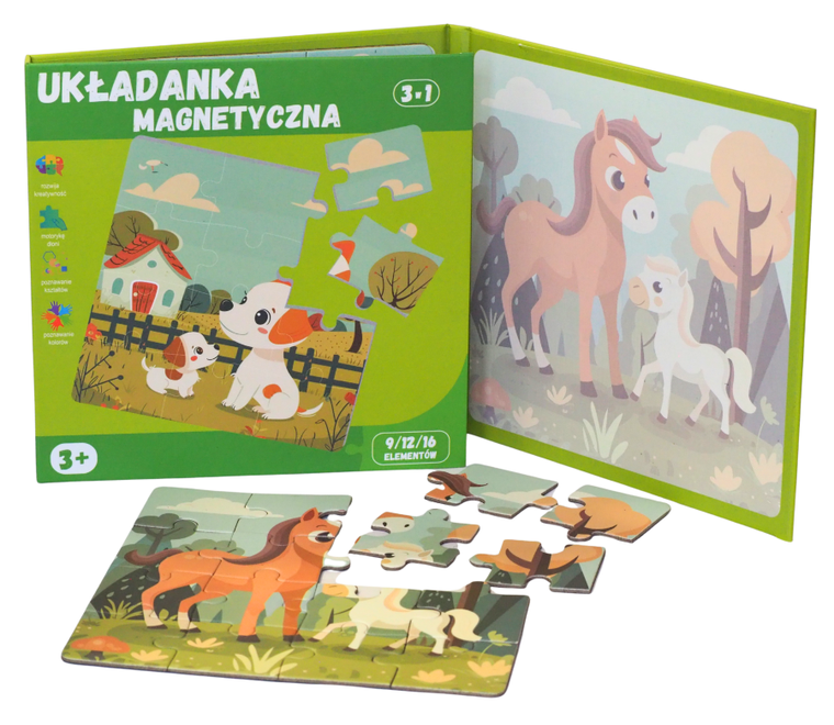 QBI, zwierzęta domowe, puzzle magnetyczne, 9+12+16 elementów