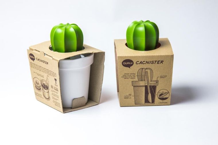 Qualy, Cacnister, pojemnik z łyżeczką na kawę, kaktus, biało-zielony