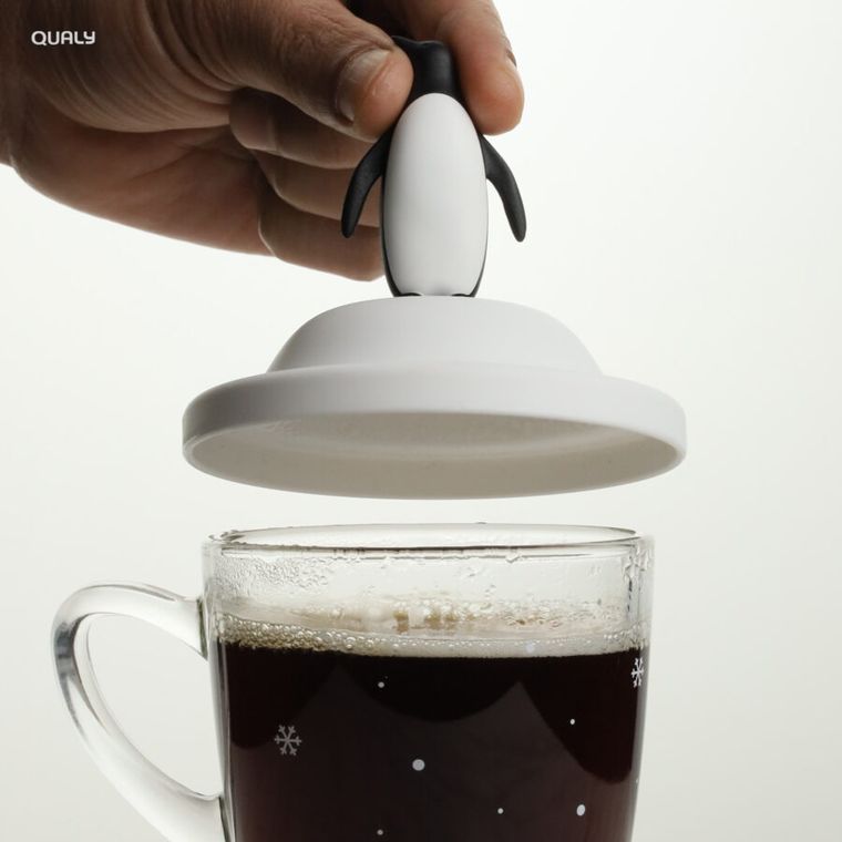 Qualy, kubek z pokrywką, pingwin, 10432-WH-BK