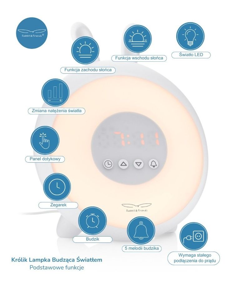 Rabbit & Friends, Królik, lampka budząca światłem, biała