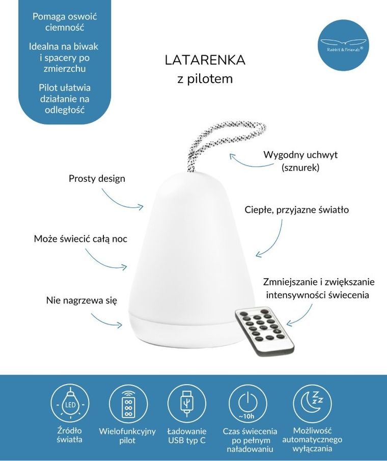 Rabbit & Friends, Latarenka, lampka z pilotem, biała