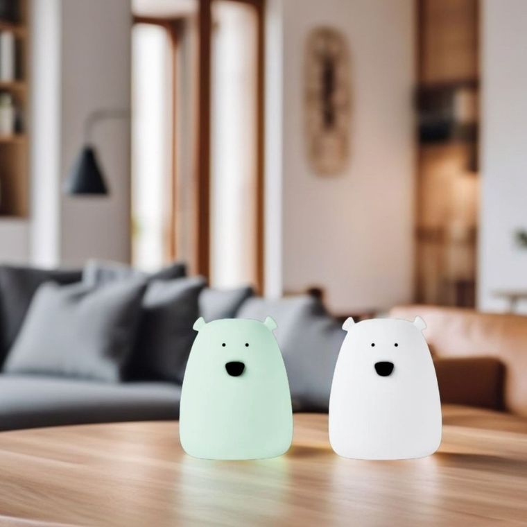 Rabbit & Friends, Miś mały, zestaw lampek silikonowych, biały i arktyczna zieleń