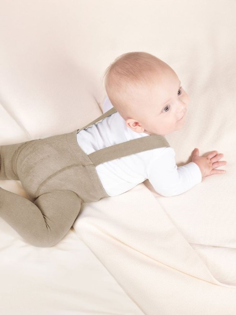 Rajstopy dziecięce z szelkami, bambusowe, beżowe, Nicol