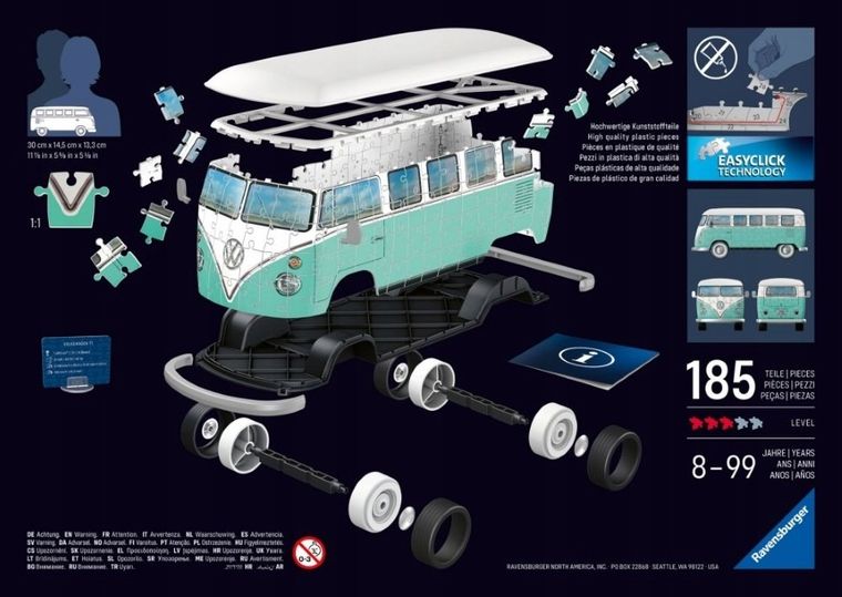 Ravensburger, Iconics, Volkswagen T1, puzzle 3D, 185 elementów