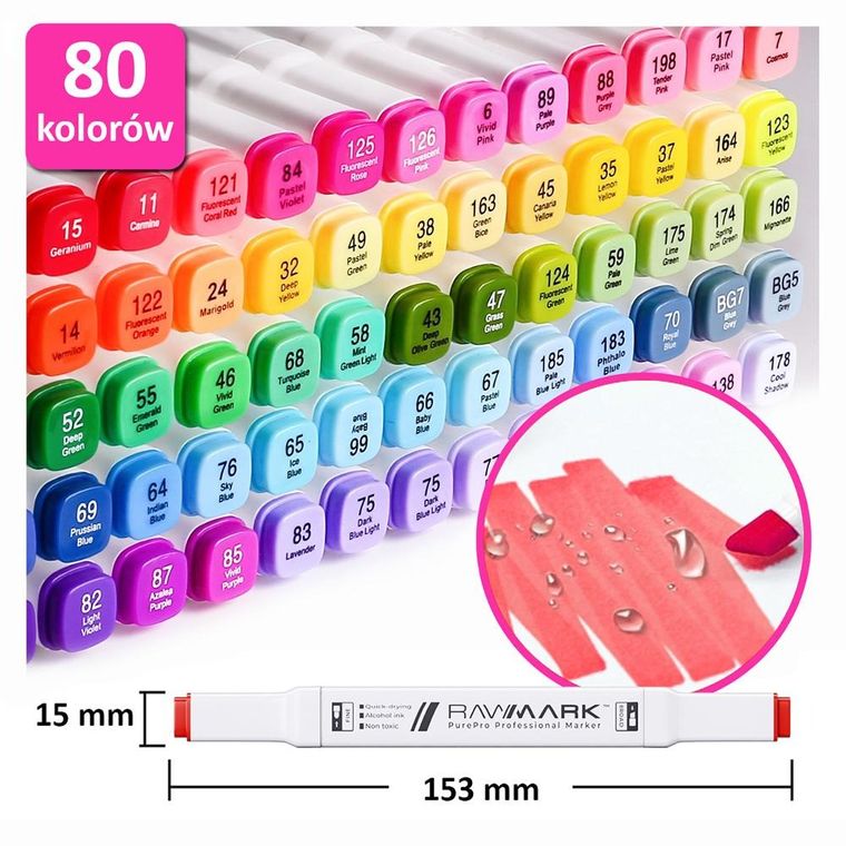 Rawmark, PurePro, promarkery + etui ze stelażem, 80 kolorów