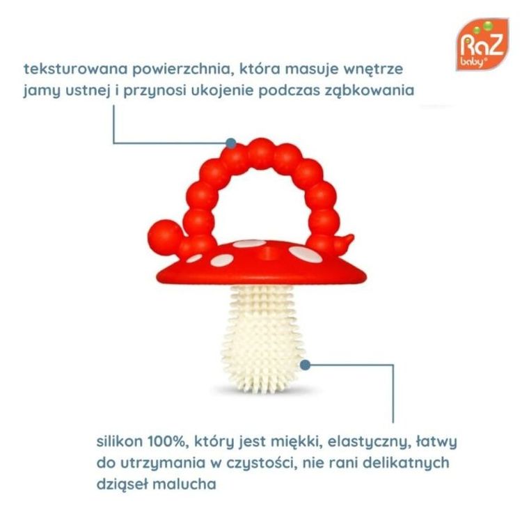 RazBaby, Grzybek, gryzak, czerwony i niebieski, 2 szt.