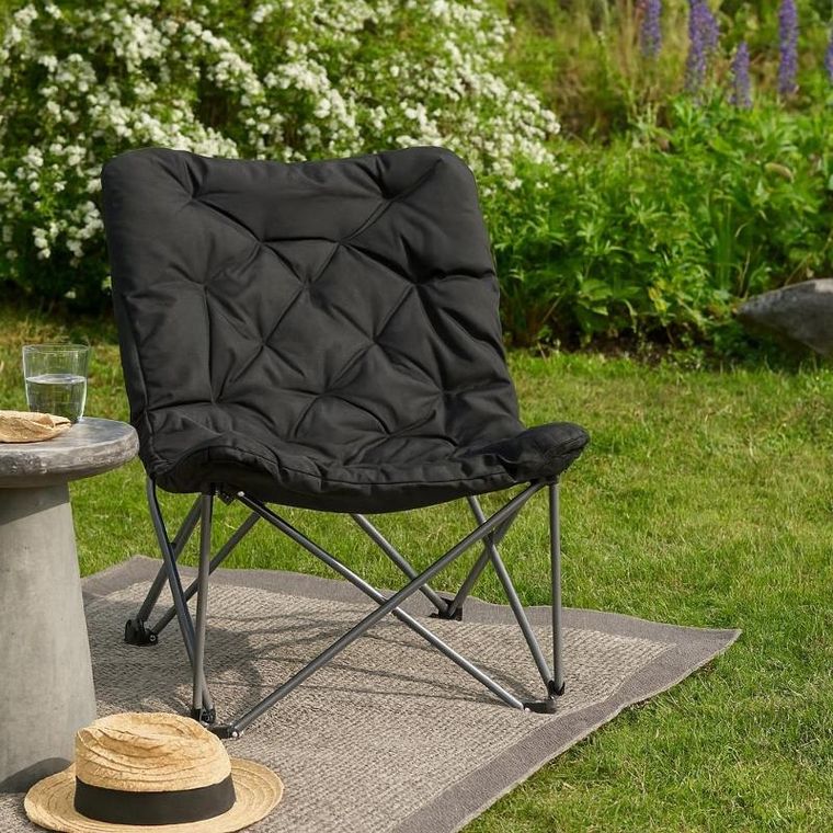 Redcliffs, krzesło kempingowe z poduszką adve, czarne, 74-83-91 cm