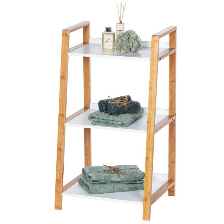 Regał trzypoziomowy, Finja, biały z elementami bambusa