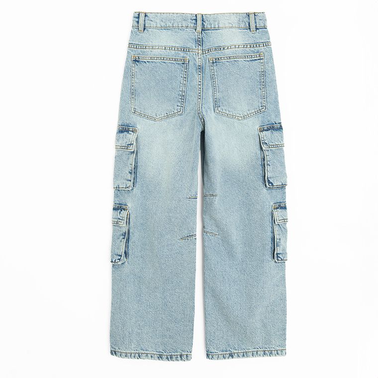 Regulowane jasnoniebieskie jeansy z przetarciami wide leg cargo Cool Club