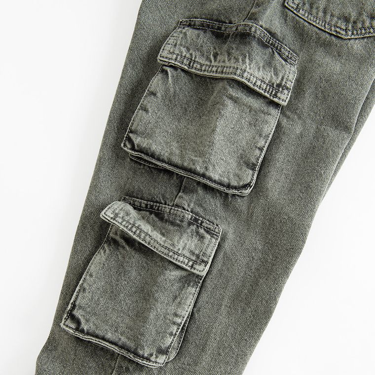 Regulowane szare jeansy wide leg cargo Cool Club