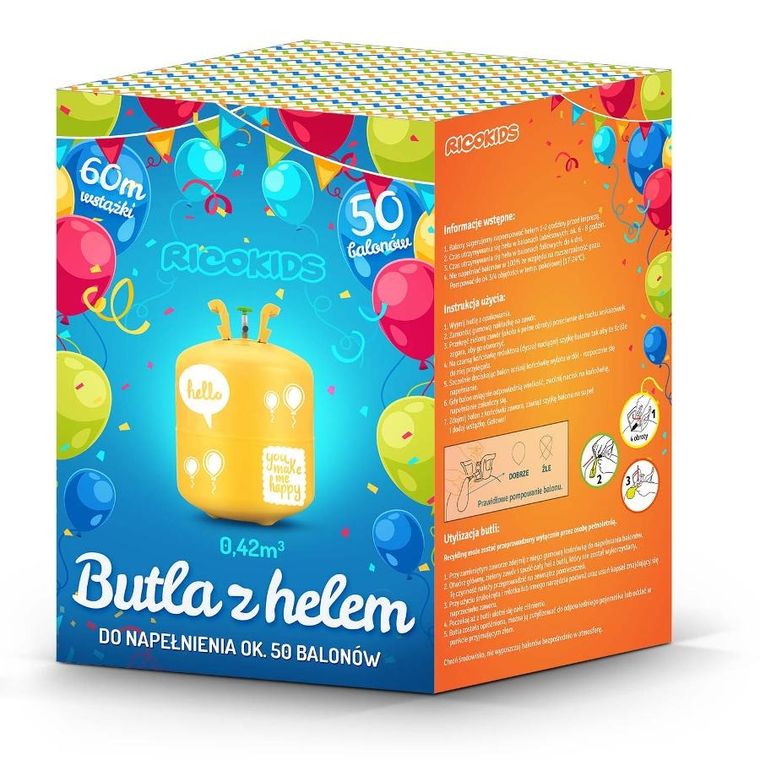 Ricokids, butla z helem, z balonami i wstążką, na 50 balonów