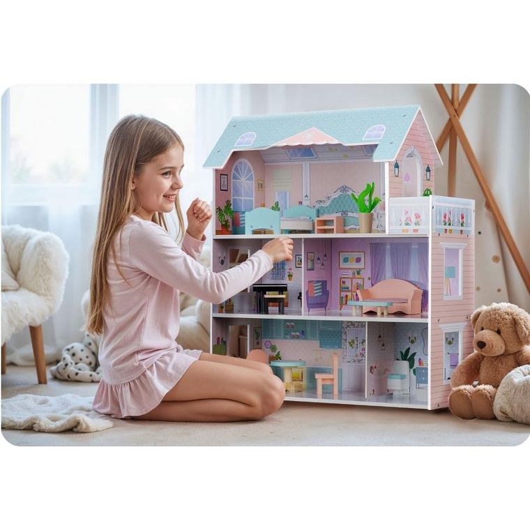 Ricokids, drewniany domek dla lalek, 3-piętrowy