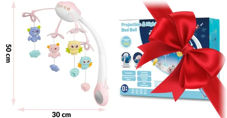 Ricokids, karuzela do łóżeczka, z projektorem na pilota, różowa