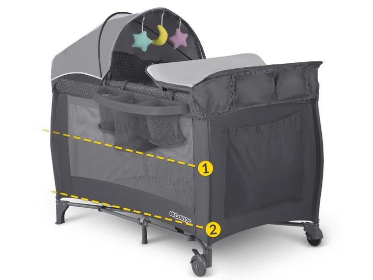 Ricokids, łóżeczko turystyczne z materacem i torbą, szare