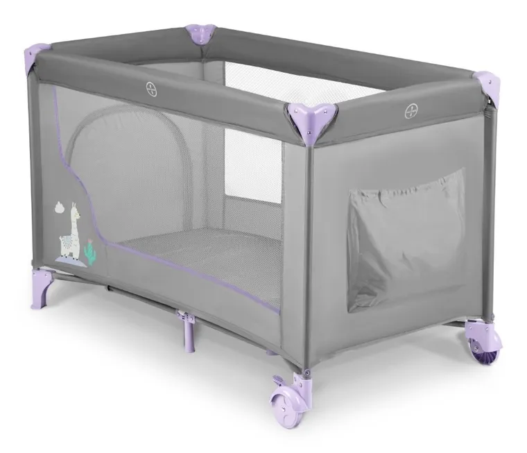 Ricokids, łóżeczko turystyczne, z materacem i torbą, szaro-lawendowe