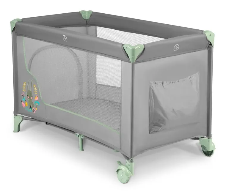 Ricokids, łóżeczko turystyczne, z materacem i torbą, szaro-miętowe