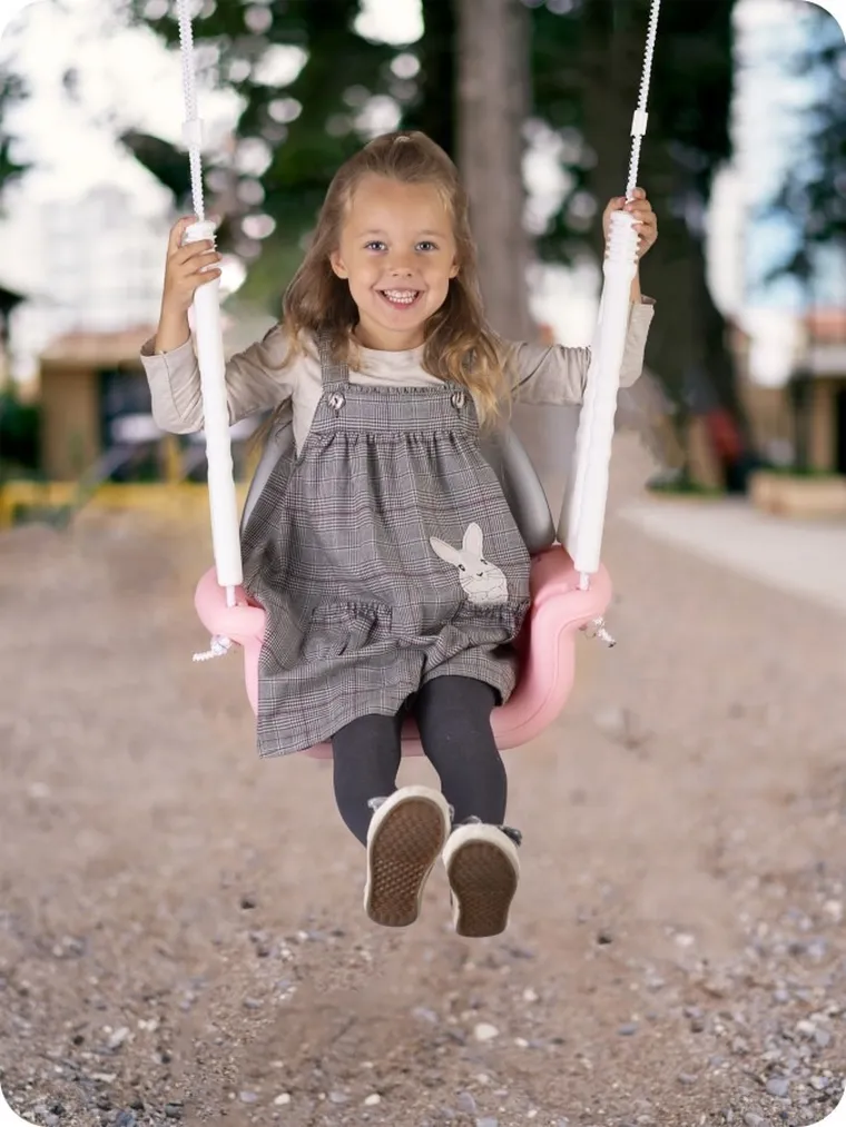 Ricokids, Miś, huśtawka kubełkowa, 3w1, różowo-szaro-biała
