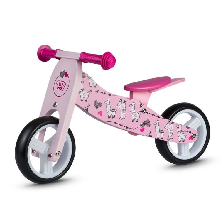 Ricokids, rowerek biegowy, trójkołowy, drewniany, różowy