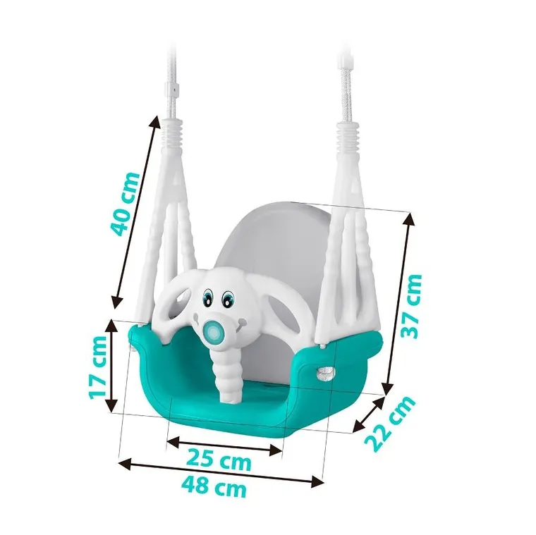 Ricokids, Słonik, huśtawka kubełkowa 3w1, turkusowa